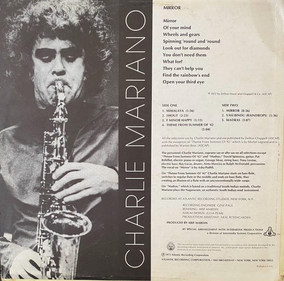 美品】LP/ CHARLIE MARIANO / A JAZZ PORTRAIT OF CHARLIE MARIANO