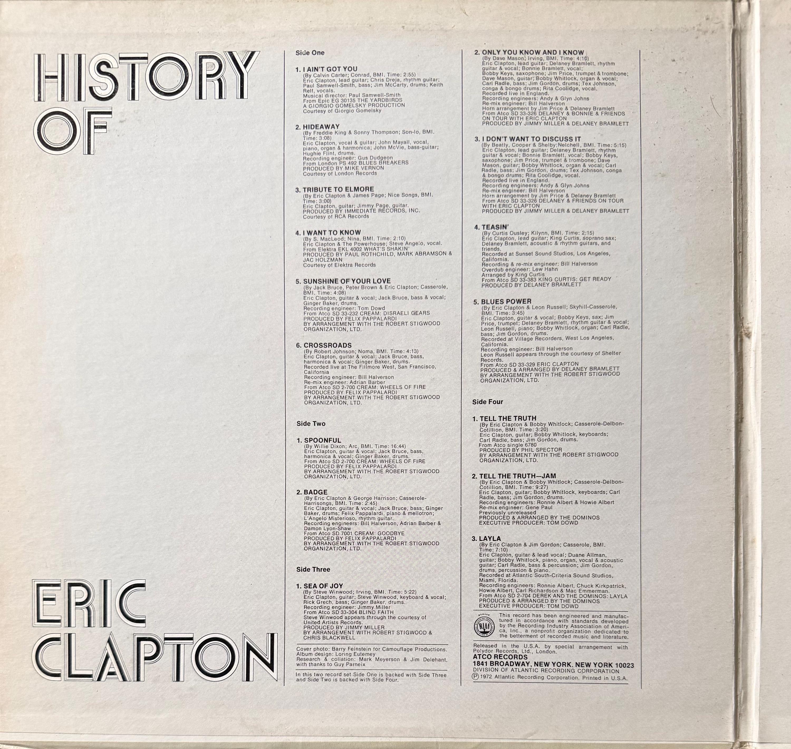 History of Eric Clapton 1972 LP VG+/VG+ - Etsy