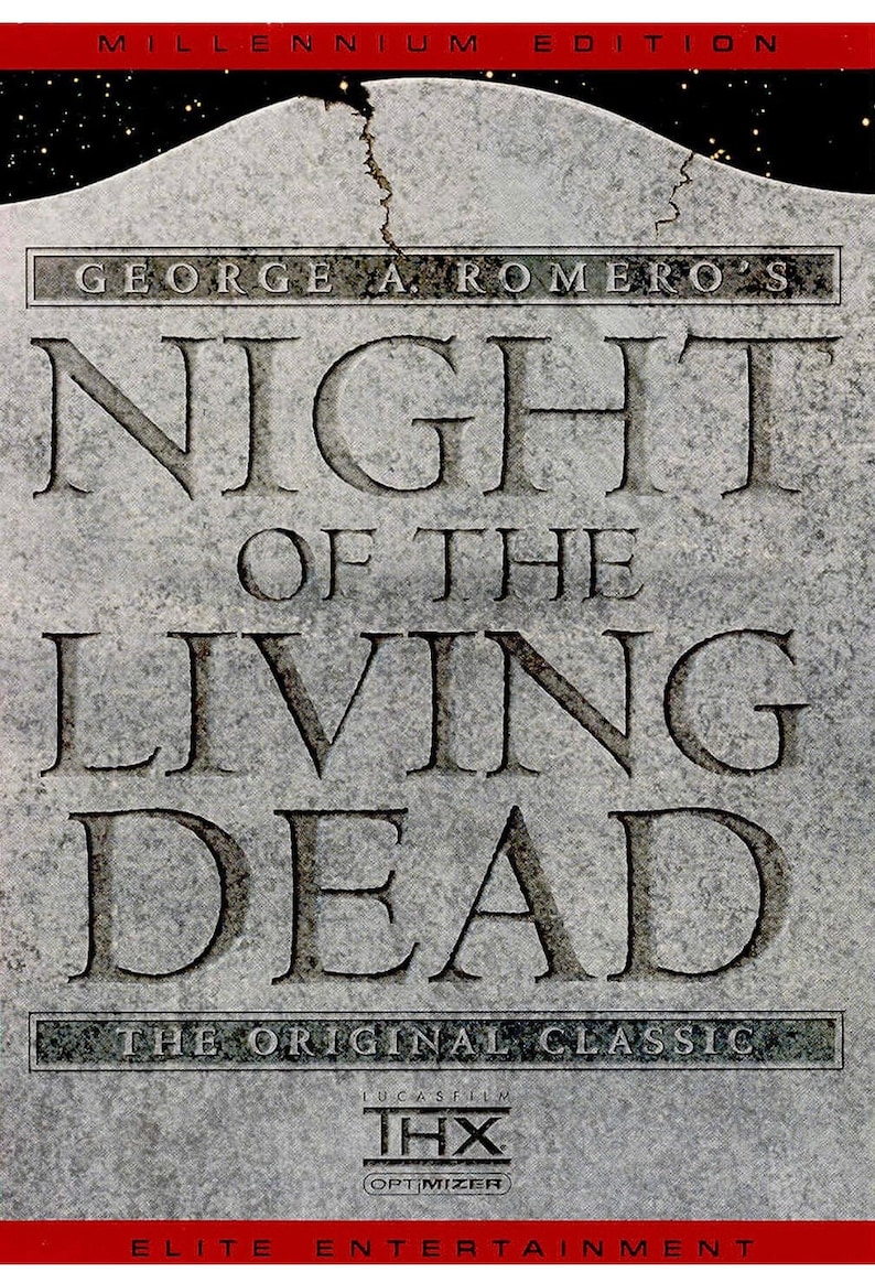 May include: A gray stone-textured DVD case with the title 'George A. Romero's Night of the Living Dead' in black text. The case also features the text 'The Original Classic' and 'Lucasfilm THX Optimizer Elite Entertainment' in white text on a red background.