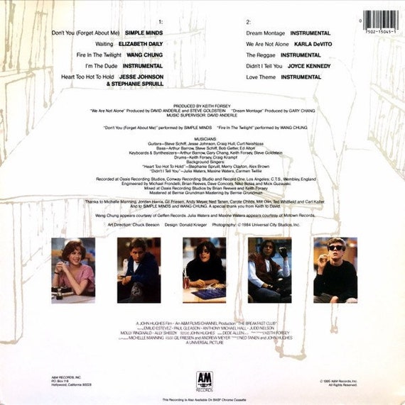 The Breakfast Club Soundtrack 1985 LP VG/M - Etsy