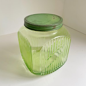 vintage green glass storage jar with lid