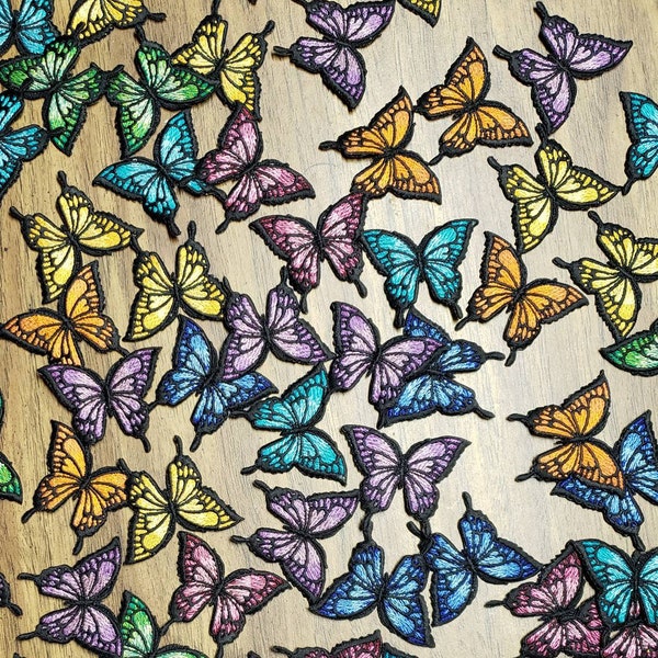 Embroidered Colorful Butterflies, Iron On Patch 3 Pack