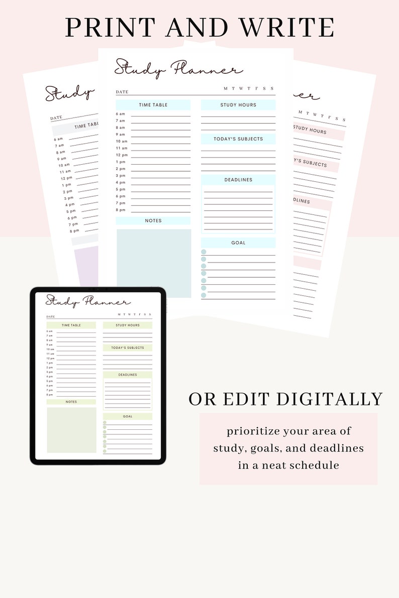 5 Color Printable Goodnotes Digital Study Planner, Pastel Digital ...