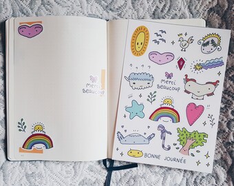 Cute bullet journal stickers | Planner sticker sheet | Kawaii doodle stickers | Stickers for kids