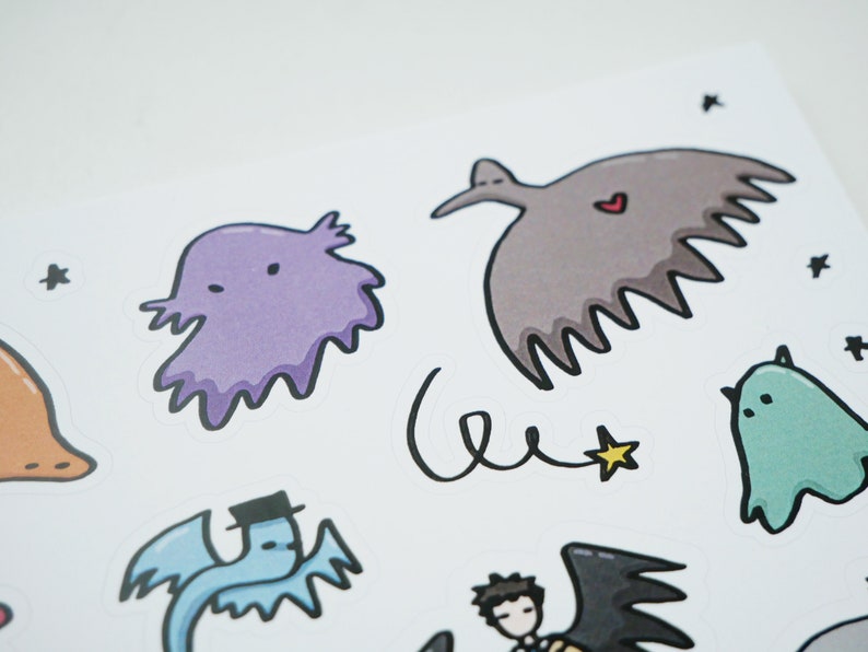 Spooky sticker sheet Cute Halloween stickers Supernatural inspired stickers Kawaii ghosts and monsters sticker sheet Castiel sticker image 4