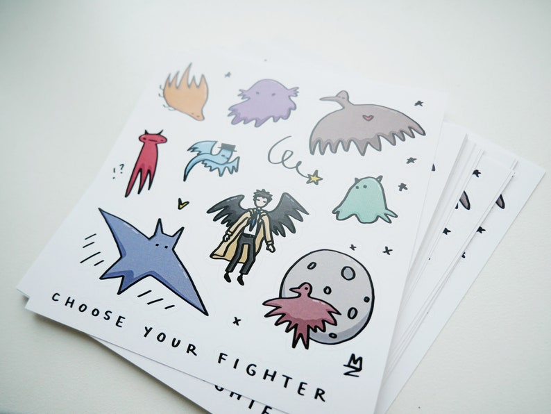 Spooky sticker sheet Cute Halloween stickers Supernatural inspired stickers Kawaii ghosts and monsters sticker sheet Castiel sticker image 8