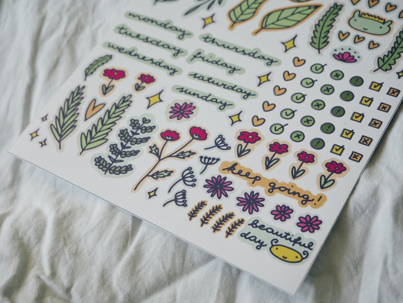 Cute bullet journal stickers Planner sticker sheet Floral bujo stickers Kawaii nature stickers image 9