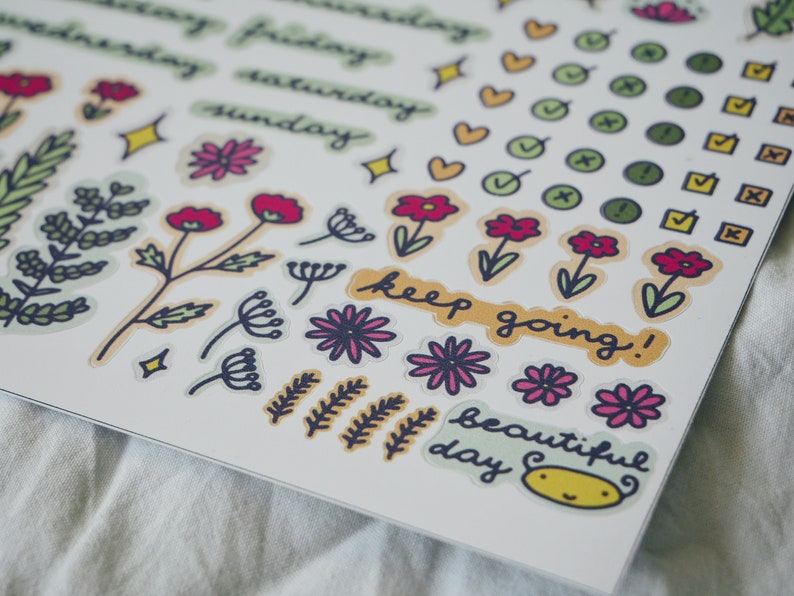 Cute bullet journal stickers Planner sticker sheet Floral bujo stickers Kawaii nature stickers image 8