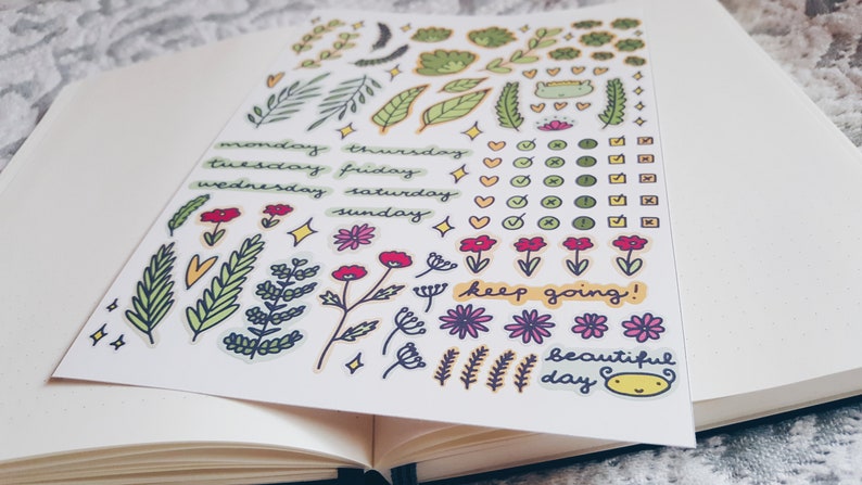Cute bullet journal stickers Planner sticker sheet Floral bujo stickers Kawaii nature stickers image 2