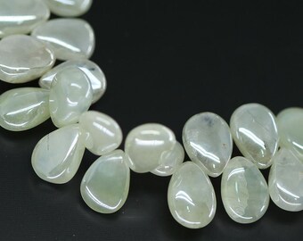 Mystic Green Silver Prehnite Smooth Pear Drop Loose Gemstone Beads 9mm 10mm 4"