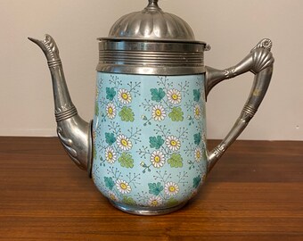 Antique Manning and Bowman Graniteware Teapot Made in Meriden Connecticut