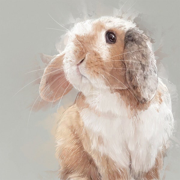 Custom Rabbit Portrait, Pretty Pet Artwork, Rabbit Memorial Canvas, Personalized Animal Wall Pet Art Gift