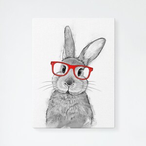 Rabbit with Glasses Canvas Art: Whimsical Bunny Wall Decor