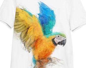 Blue and Yellow Macaw Parrot T-shirt, Beautiful Bird Shirt, Pet