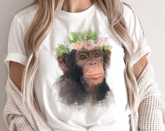 Beautiful Chimp T-Shirt, Cute Wildlife Shirt, Art Animal Tee, Animal Lover Gift, Safari Lover Gift