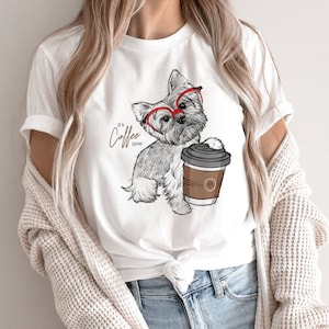 Adorable Yorkshire Terrier Coffee T-Shirt, Cute Dog Shirt, Funny Animal Tee, Animal Lover Gift, Yorkie Pet Lover Gift