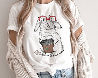 Bunny with Coffee T-Shirt, Rabbit Tee
