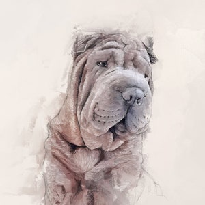 Custom pet canvas, custom pet portrait, pet portrait canvas, dog canvas, custom dog portrait, Shar Pei painting, dog lover gift
