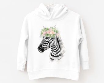 Kids Zebra Flower Crown Hoodie, Cute Wildlife Jumper, Beautiful Warm Animal Top, Comfortable Adorable Toddler Safari Lover Gift