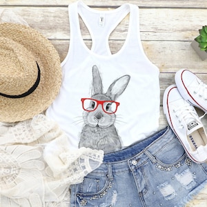 Adorable Rabbit Glasses Tank Top 4, Cute Easter Bunny Lover Racerback, Animal Wildlife Funny Art Unisex Gift