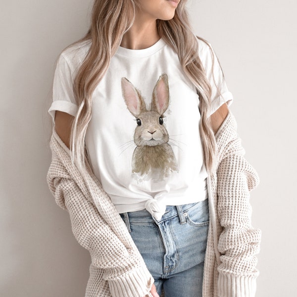 Cute Women's Rabbit Tee, Adorable Bunny Lover Shirt, Animal Watercolor Art T-shirt Gift