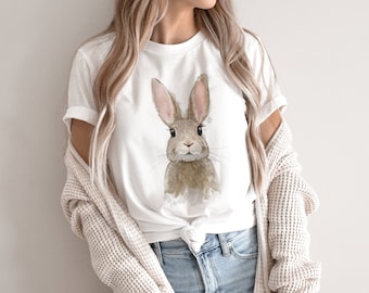 Cute Women's Rabbit Tee, Adorable Bunny Lover Shirt, Animal Watercolor Art T-shirt Gift