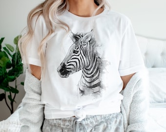 Zebra Illustration T-Shirt, Wildlife Art Tee, Safari Gift