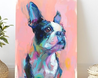 Colorful Boston Terrier Dog Canvas Wall Art