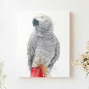Gray Parrot Art Canvas Print, Abstract Wildlife Decor, Bird Lovers Gift, Tropical Home Art, Animal Wall Art, Nature Decor