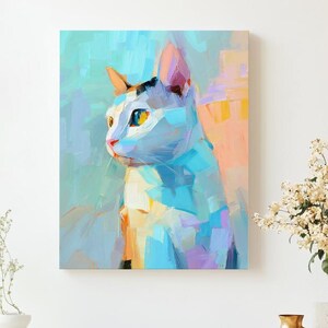 Colorful Cat Portrait Canvas Art, Vibrant Pet Wall Decor for Cat Lovers Gift, Home Decoration, Art for Cat Enthusiasts