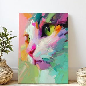 Beautiful Cat Canvas Art, Vibrant Wall Decor for Cat Lovers, Perfect Gift for Pet Owners, Home Decor, Colorful Animal Art