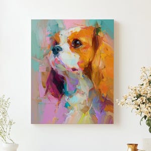 Cavalier King Charles Spaniel Abstract Wall Art Dog Lover Gift Pet Canvas Portrait Artwork Decor Animal Colorful Expressive Interior Design