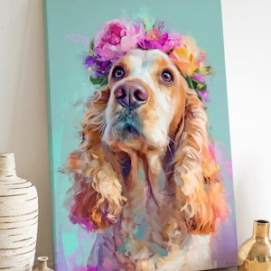 Cocker Spaniel Dog Portrait Canvas Wall Art, Pet Decor, Dog Lover Gift, Home Wall Decor, Animal Art for Dog Mom