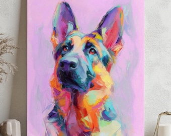 German Shepherd Canvas Artwork: Colorful Dog Portrait Art