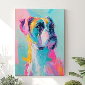 Colorful Boxer Dog Canvas Print: Vibrant Pet Portrait Wall Art
