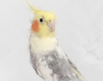 Custom Bird Portrait, Beautiful Pet Artwork, Custom Parrot Canvas, Personalized Cockatiel Animal Wall Art Gift