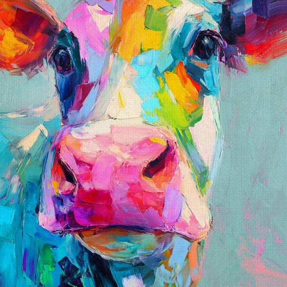 Colorful Cow Canvas Art: Abstract Farmhouse Animal Portrait - Etsy