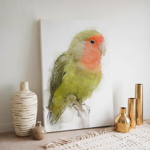 Charming Lovebird Parrot Canvas Gallery, Colorful Bird Wall Art for Nature Lovers, Wildlife Decor, Gift for Bird Enthusiasts, Home Office