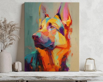 Abstract German Shepherd Canvas Art: Colorful Dog Portrait