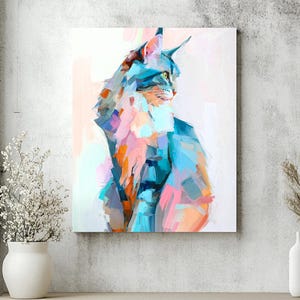 Beautiful Cat Portrait Canvas Wall Art, Colorful Pet Decor, Mainecoon Home Gift, Cat Lover's Artwork, Adorable Animal Canvas
