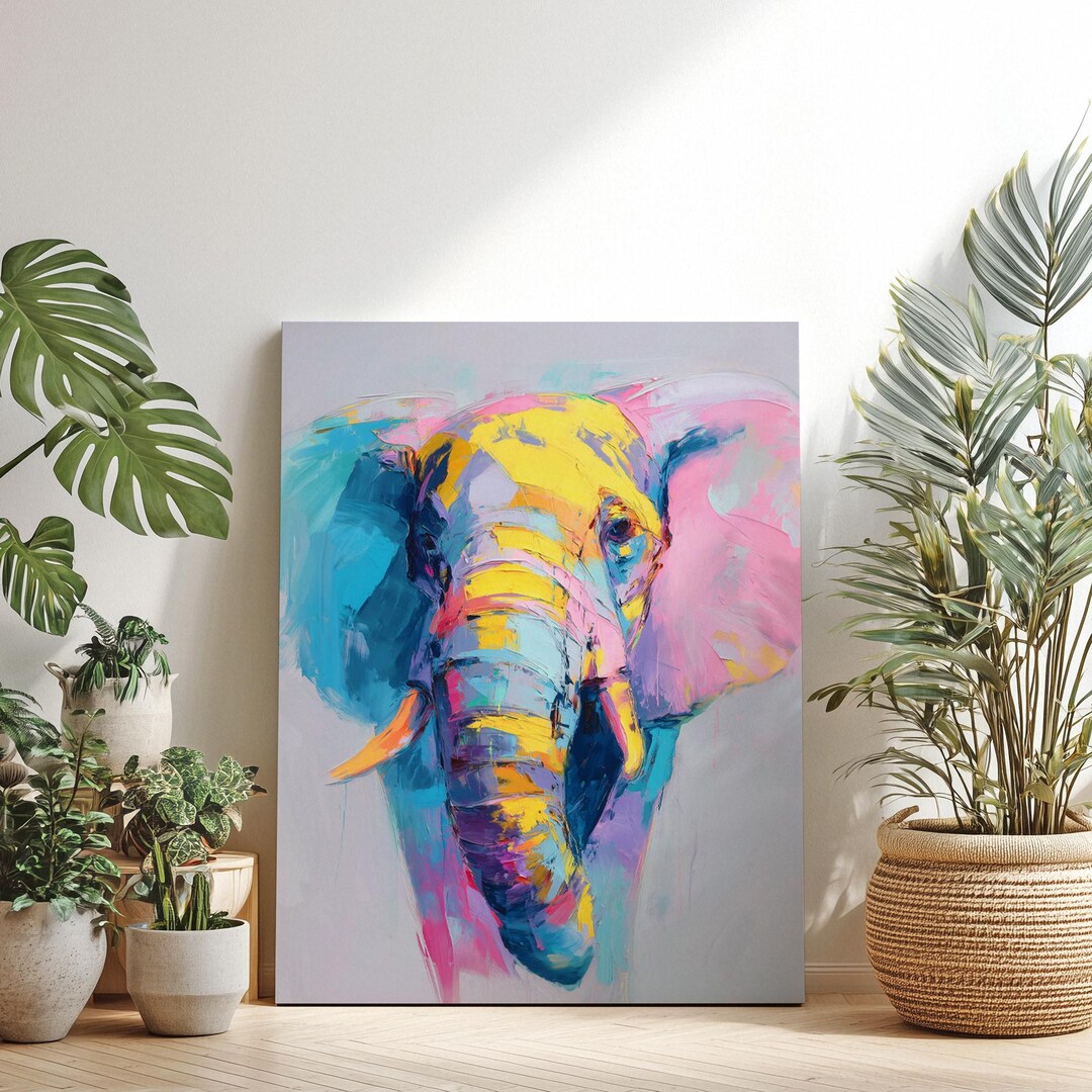 Elephant Canvas Print: Colorful Wildlife Animal Art - Etsy