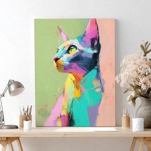 Colorful Cat Canvas Wall Art Pet Home Decor Cat Lover Gift Decoration Art for Cat Owners Abstract Art Design