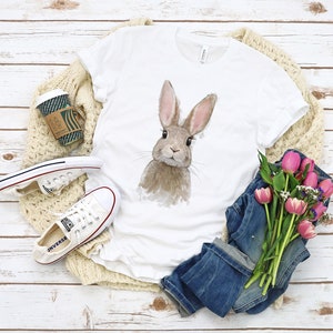 Cute Women's Rabbit Tee, Adorable Bunny Lover Shirt, Animal Watercolor Art T-shirt Gift zdjęcie 2