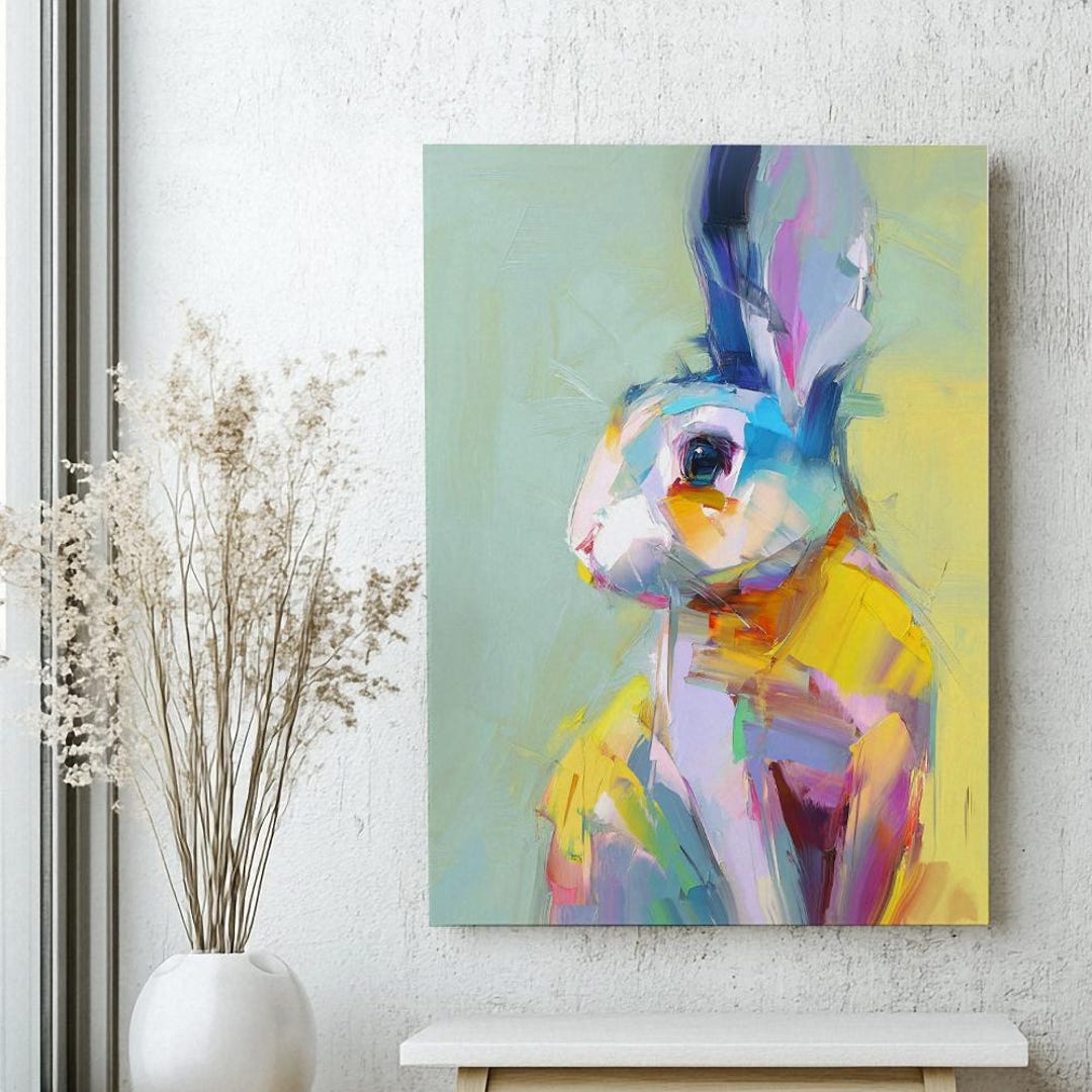 Contemporary Rabbit Designs Abstract Rabbit Wall Art Bunny Lover Gift Pet Canvas Portrait Artwork ...