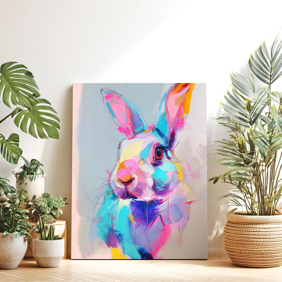 Big Rabbit Art Abstract Flemish Giant Rabbit Canvas / Colorful Pet Artwork - Etsy