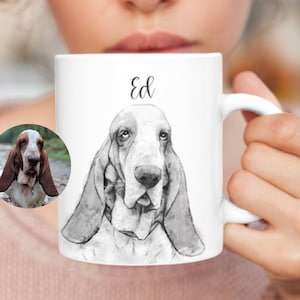 Custom Pet Portrait Mug Artwork from Pet Photo, Name Customized Dog Coffee Cup, Personalized Pet Mugs Dog Mom Tea Memorial Cat Dad Mug Gift