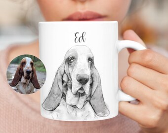 Custom Pet Portrait Mug Artwork from Pet Photo, Name Customized Dog Coffee Cup, Personalized Pet Mugs Dog Mom Tea Memorial Cat Dad Mug Gift