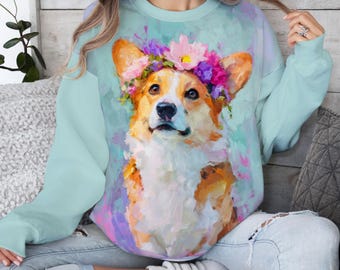 Corgi Flower Crown Sweatshirt - Colorful Dog Art