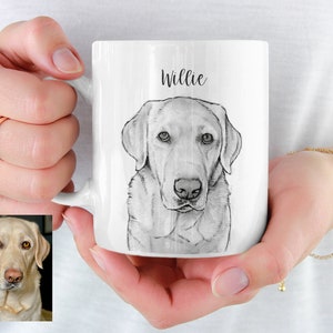 Custom Pet Portrait Mug Artwork from Pet Photo, Name Customized Dog Coffee Cup, Personalized Pet Mugs Dog Mom Tea Memorial Cat Dad Mug Gift