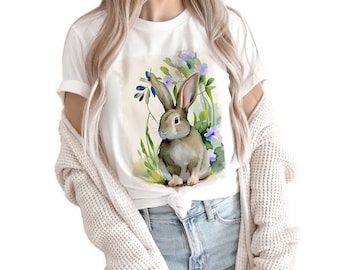 Adorable Rabbit Tee 43, Cute Easter Bunny Lover Shirt, Animal Wildlife Watercolor Art Unisex T-shirt Gift